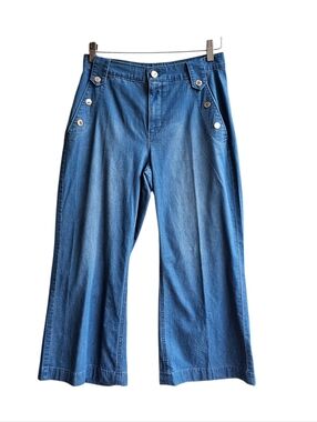 WHBM White House Black Market Wide Leg Sailor Crop Jeans Blue 4